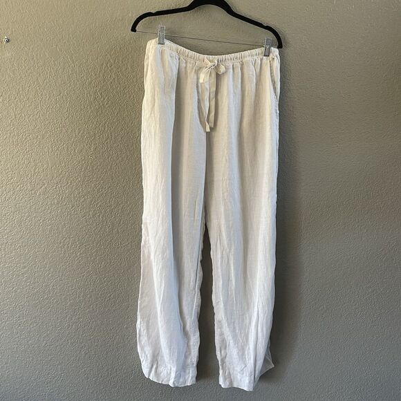 Velvet by Jenny Graham Pants Womens Medium White Linen Wide Leg Lagenlook Beach - Picture 4 of 15